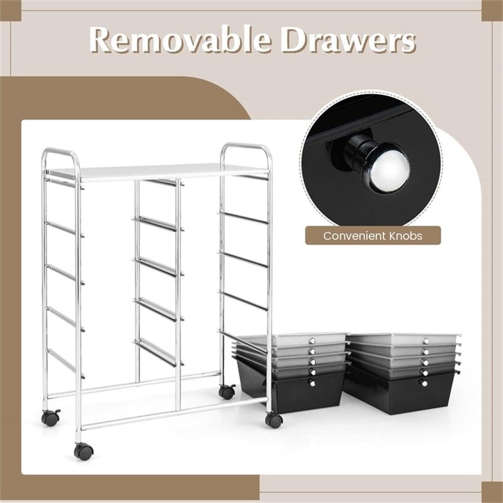 10 Drawer Rolling Storage Cart with Lockable Wheels W782
