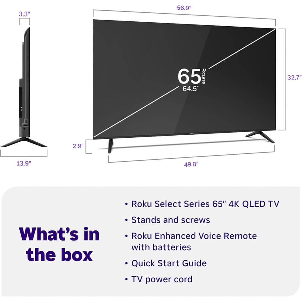 65" 4K QLED Smart TV with HDMI Cable V354840