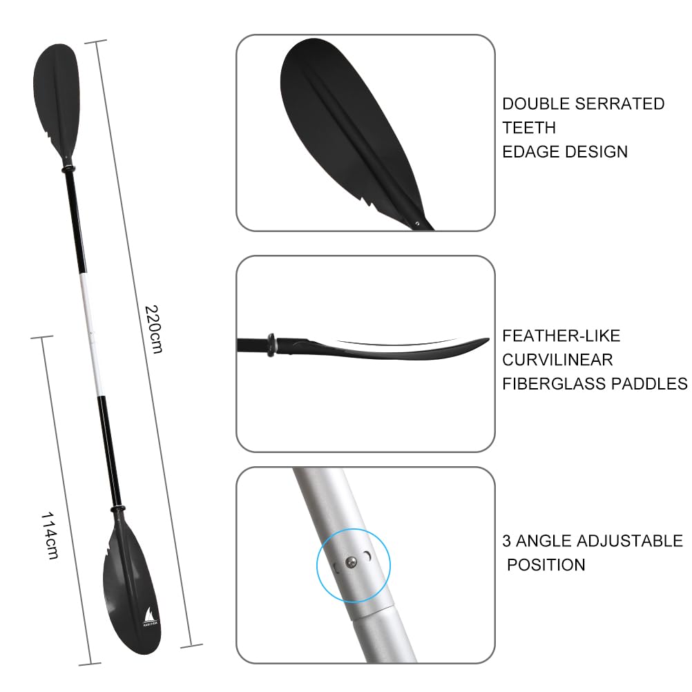 Adjustable 2 Pieces Aluminum Alloy Glass Fiber Kayak Paddle D2018