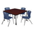 36" Square Mobile Table with 4 Blue Stack Chairs E5431