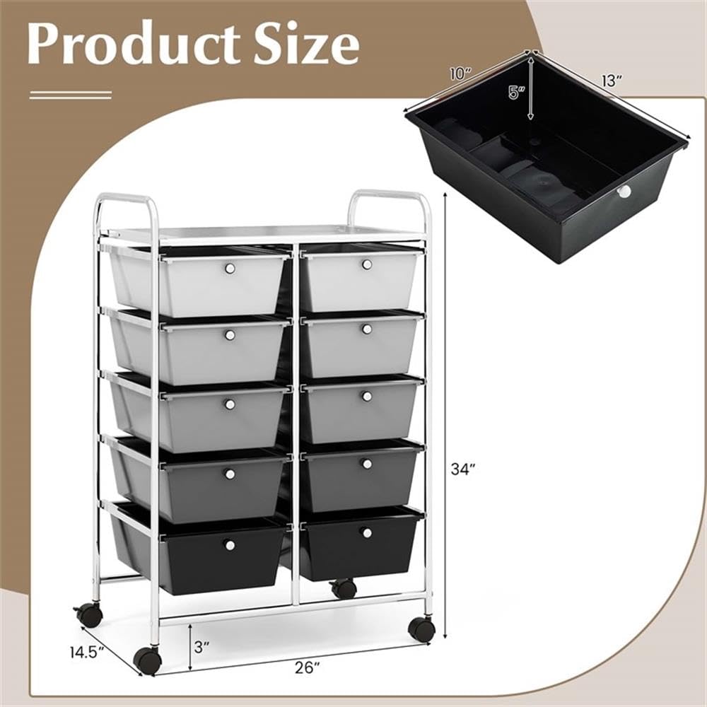 10 Drawer Rolling Storage Cart with Lockable Wheels W782