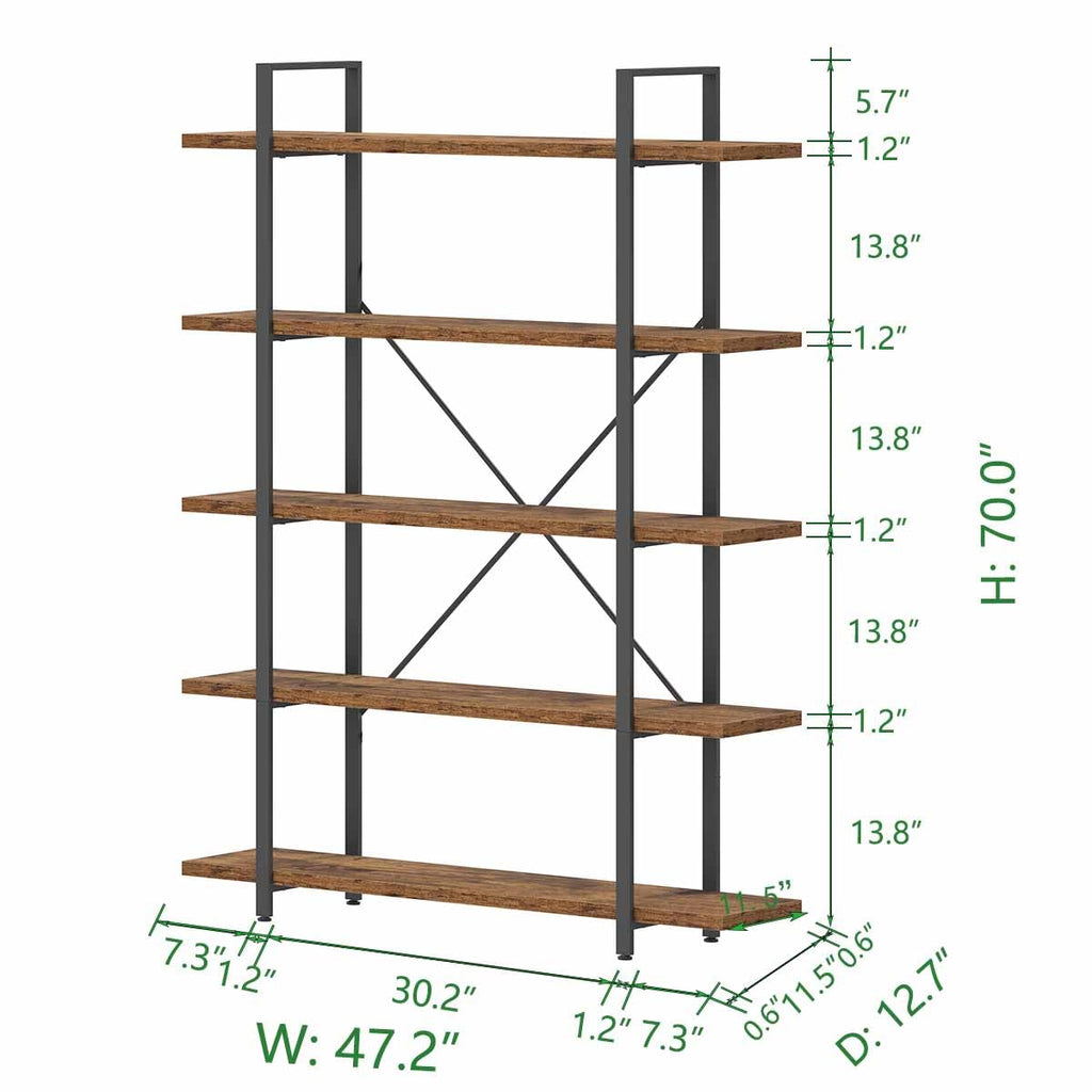 Rustic Brown 5 Shelf Wood Bookshelf W8527