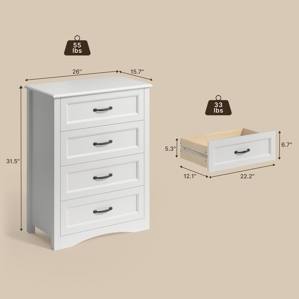 White 4 Drawer Wood Dresser Y63926