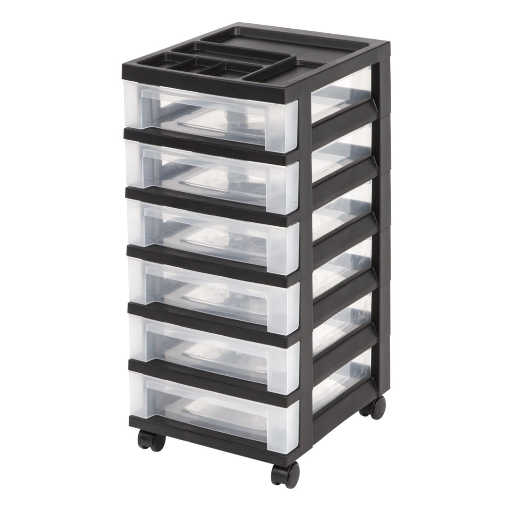 Medium Plastic Storage Cart, 6 Drawers, Black V9572