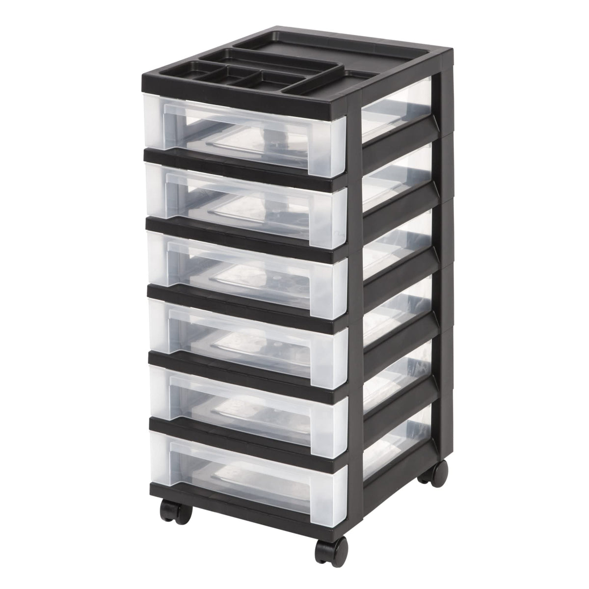 Medium Plastic Storage Cart, 6 Drawers, Black V9572
