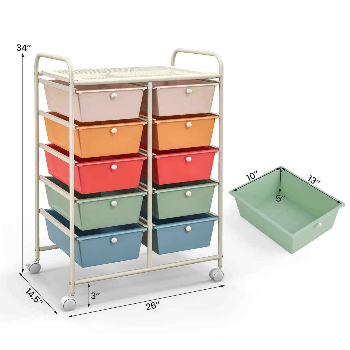 10 Drawer Rolling Storage Cart with Metal Frame E4780