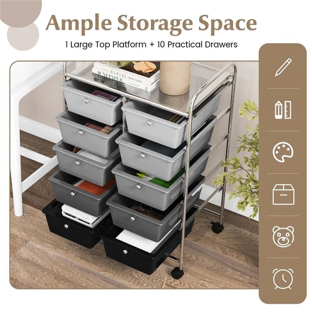 10 Drawer Rolling Storage Cart with Lockable Wheels W782