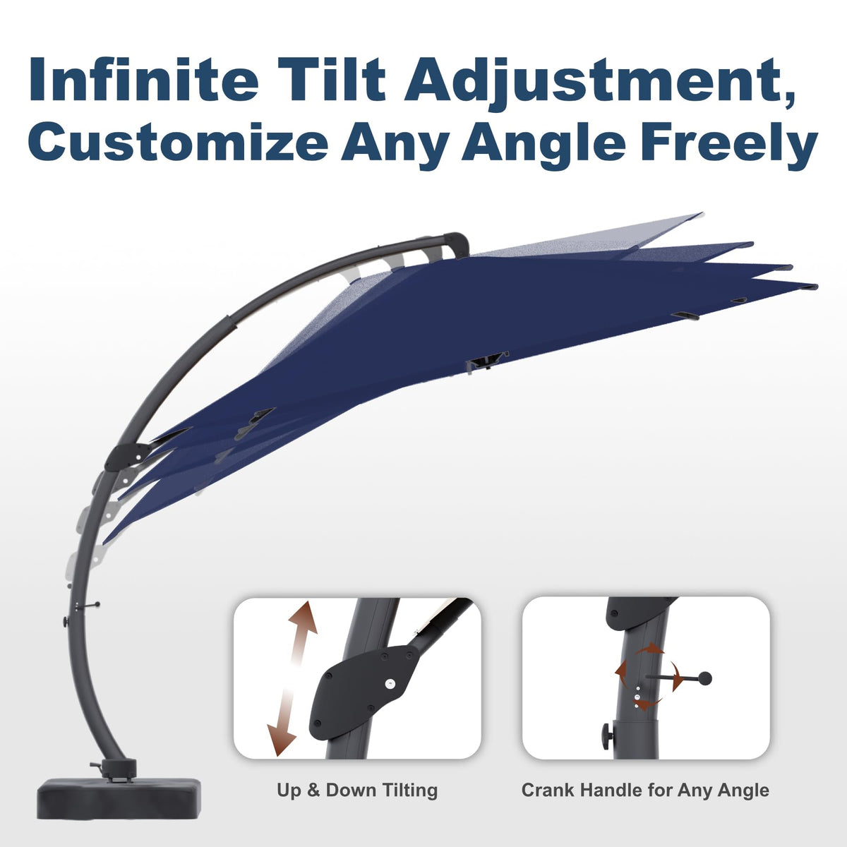 11FT Navy Blue Aluminum Cantilever Umbrella with Base B58565