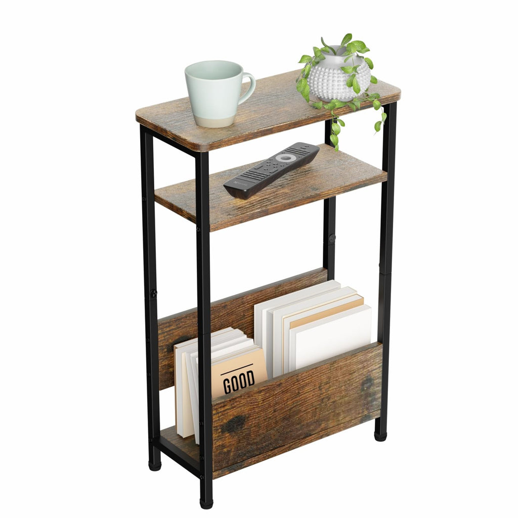 7.1" Narrow 3 Tier Side Table with Magazine Holder L215