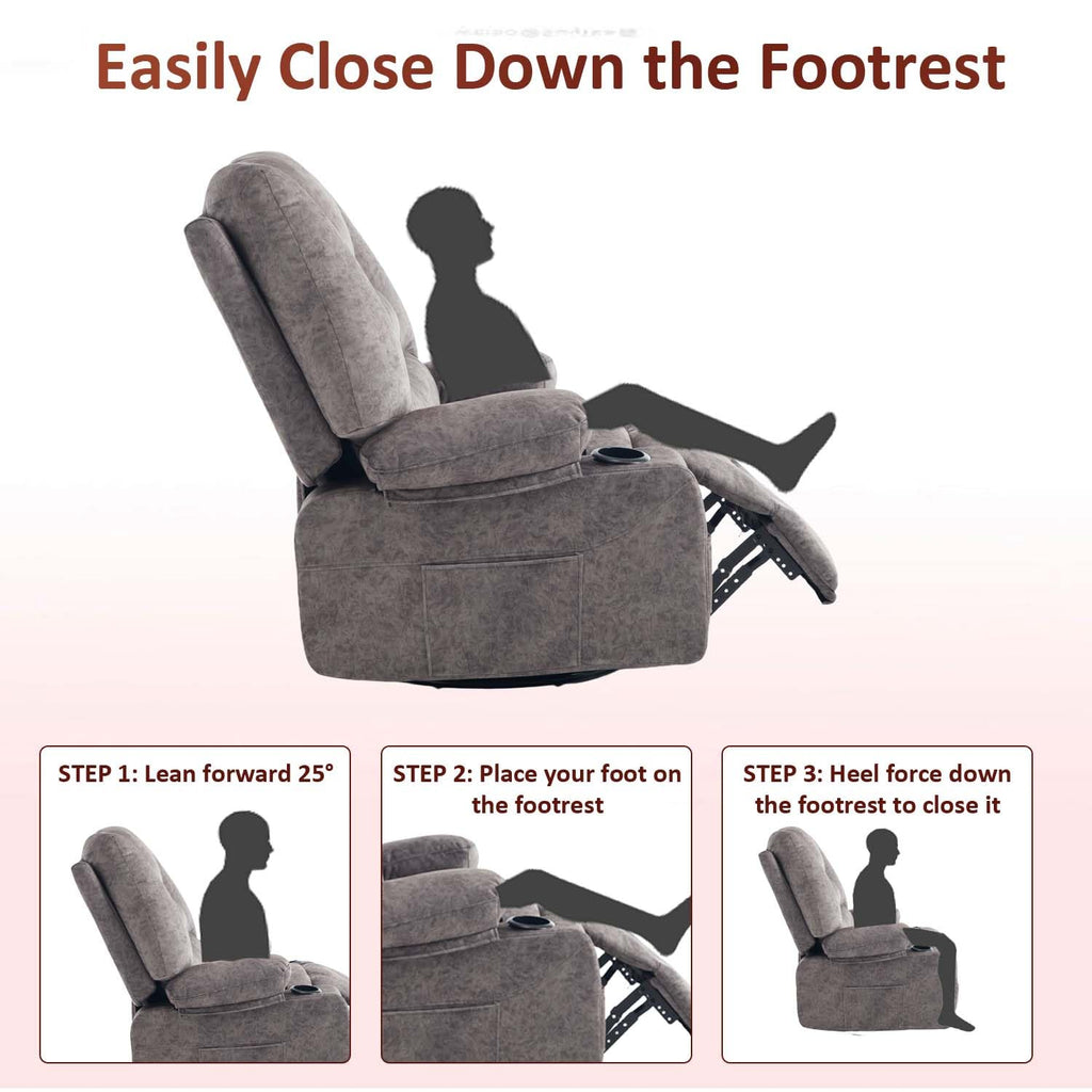 Oversized Grey Swivel Rocking Recliner Chair B938250