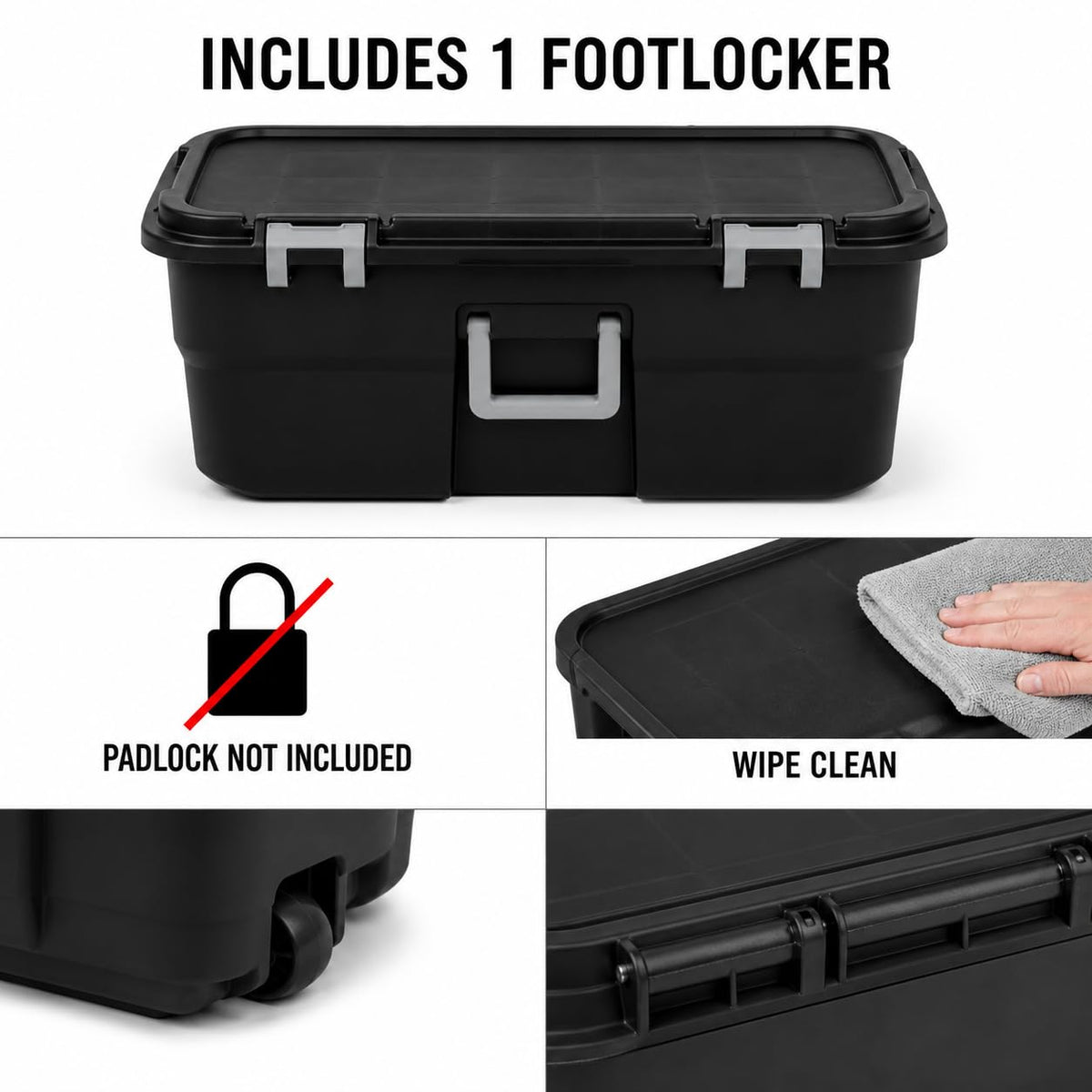 22 Gallon Black Plastic Wheeled Storage Trunk O122930