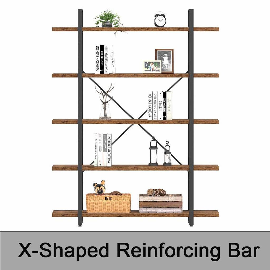 Rustic Brown 5 Shelf Wood Bookshelf W8527