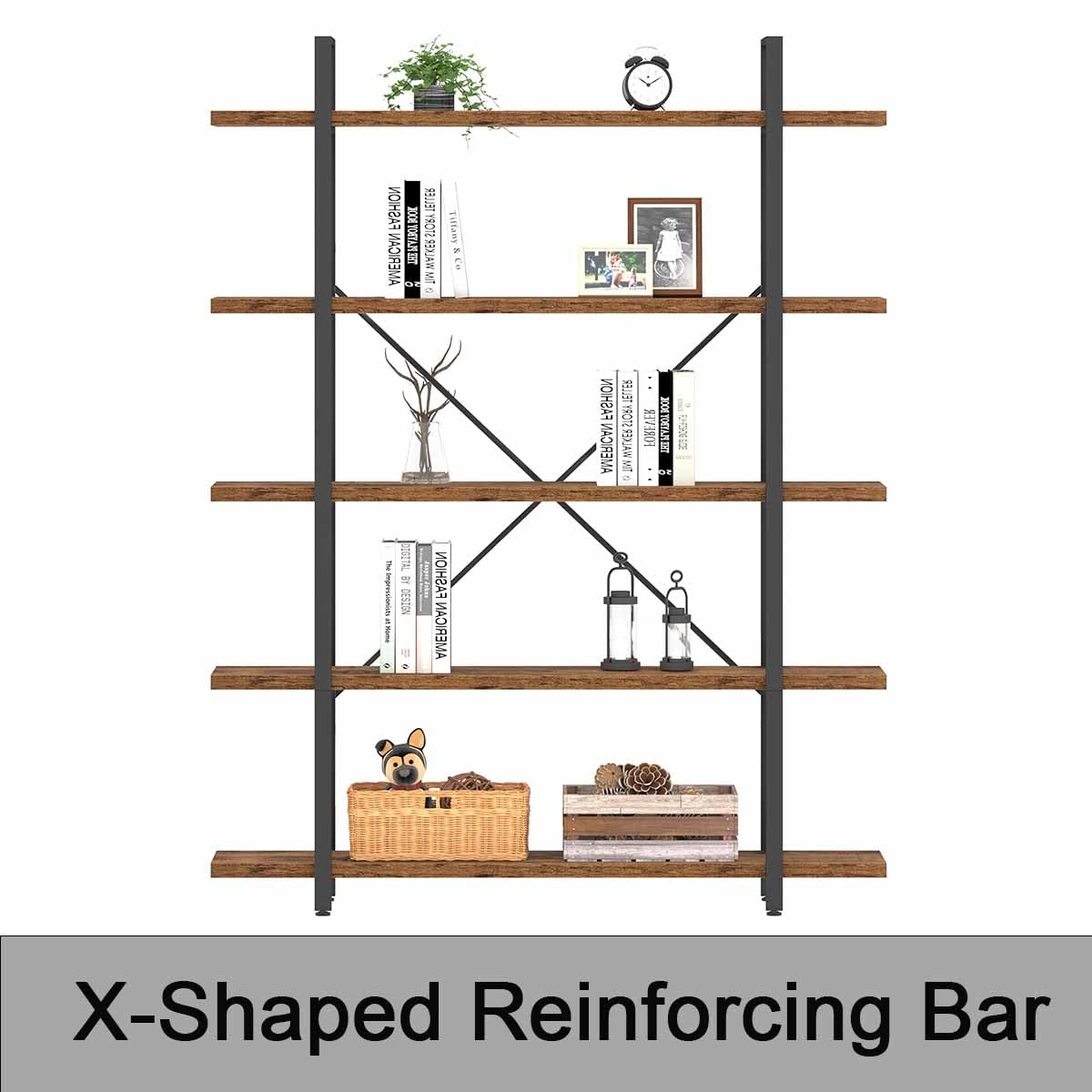 Rustic Brown 5 Shelf Wood Bookshelf W8527