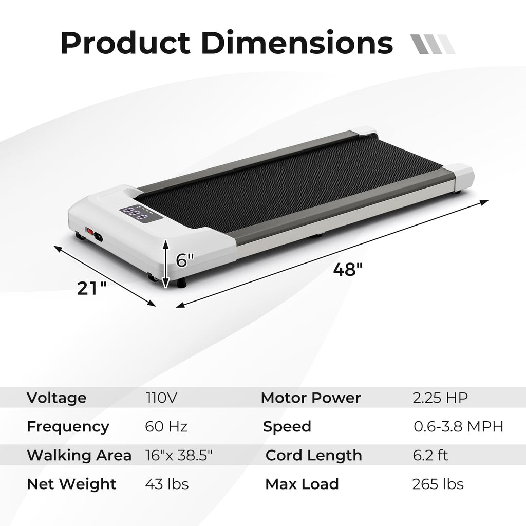 2.25HP Under Desk Treadmill with LED Display and Remote Control M8753