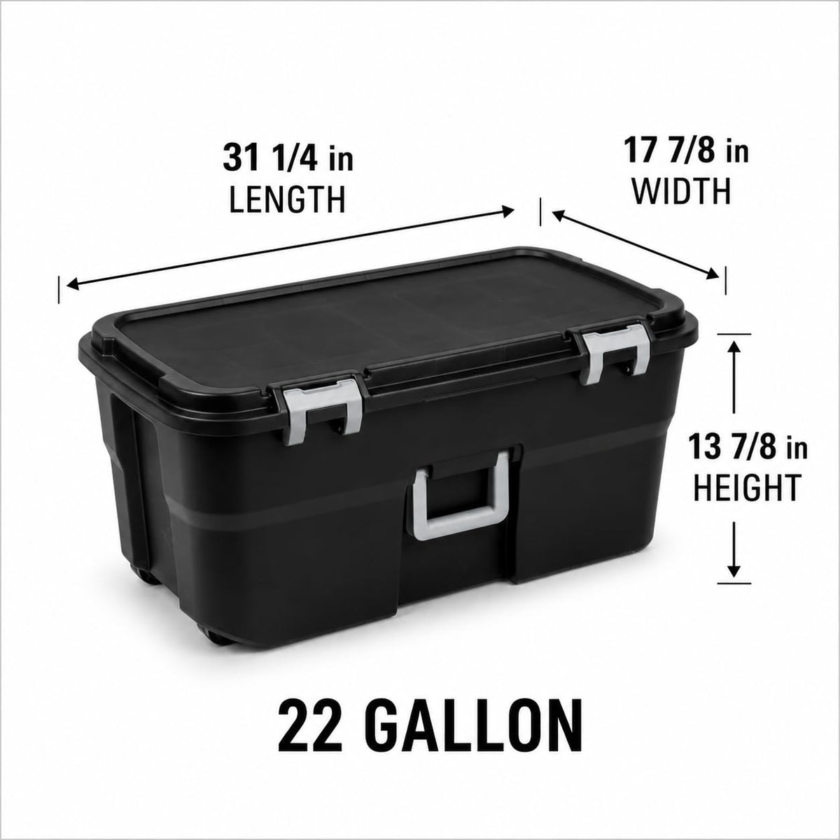 22 Gallon Black Plastic Wheeled Storage Trunk O122930