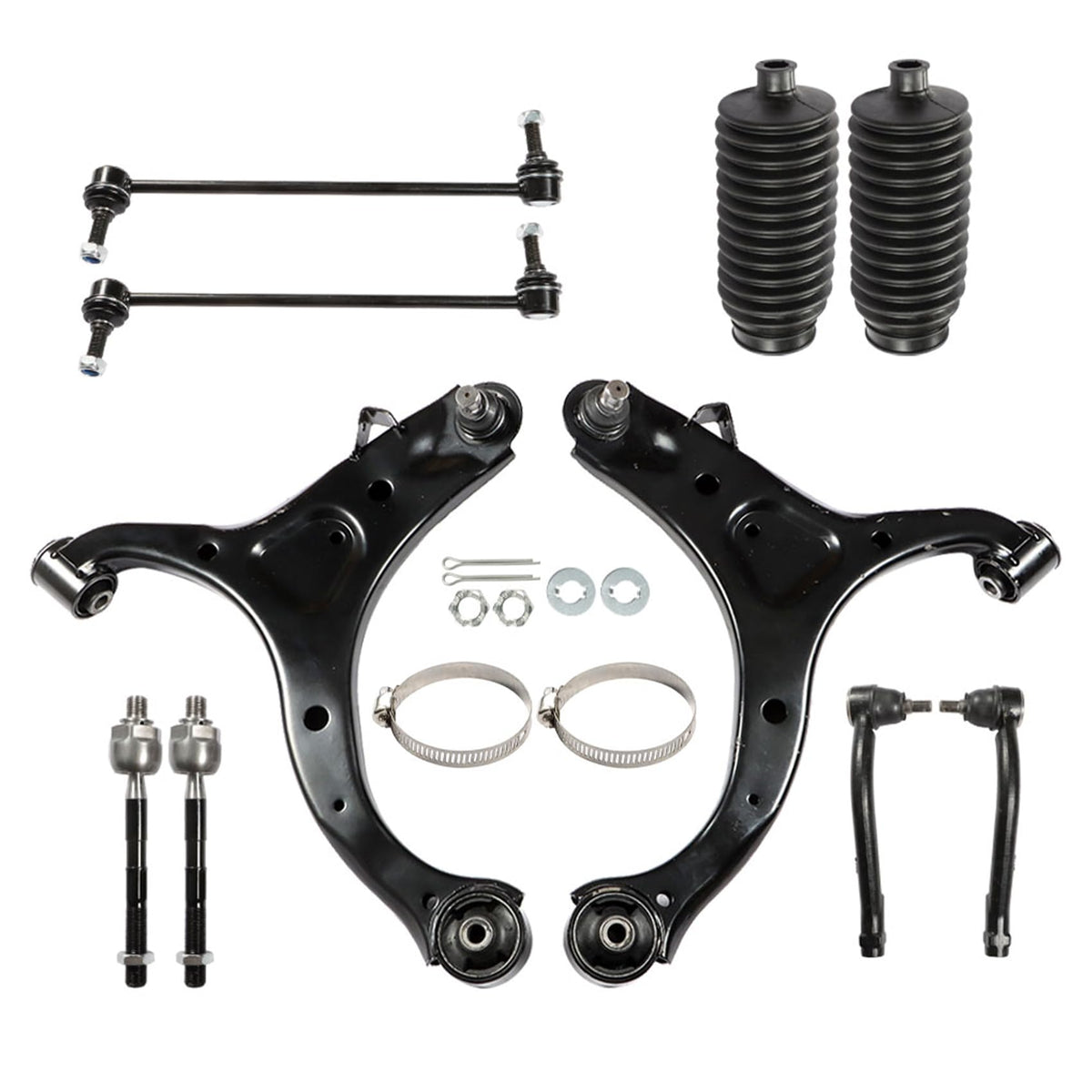10Pcs Front Lower Control Arms Ball Joint Assembly Tie Rod End Sway Bar Link Kit Q74689