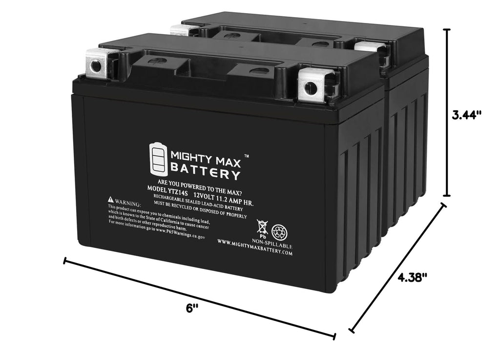 12 Volt 11.2 AH 230 CCA Rechargeable Maintenance Free SLA AGM Motorcycle Battery Pack of 2 K106