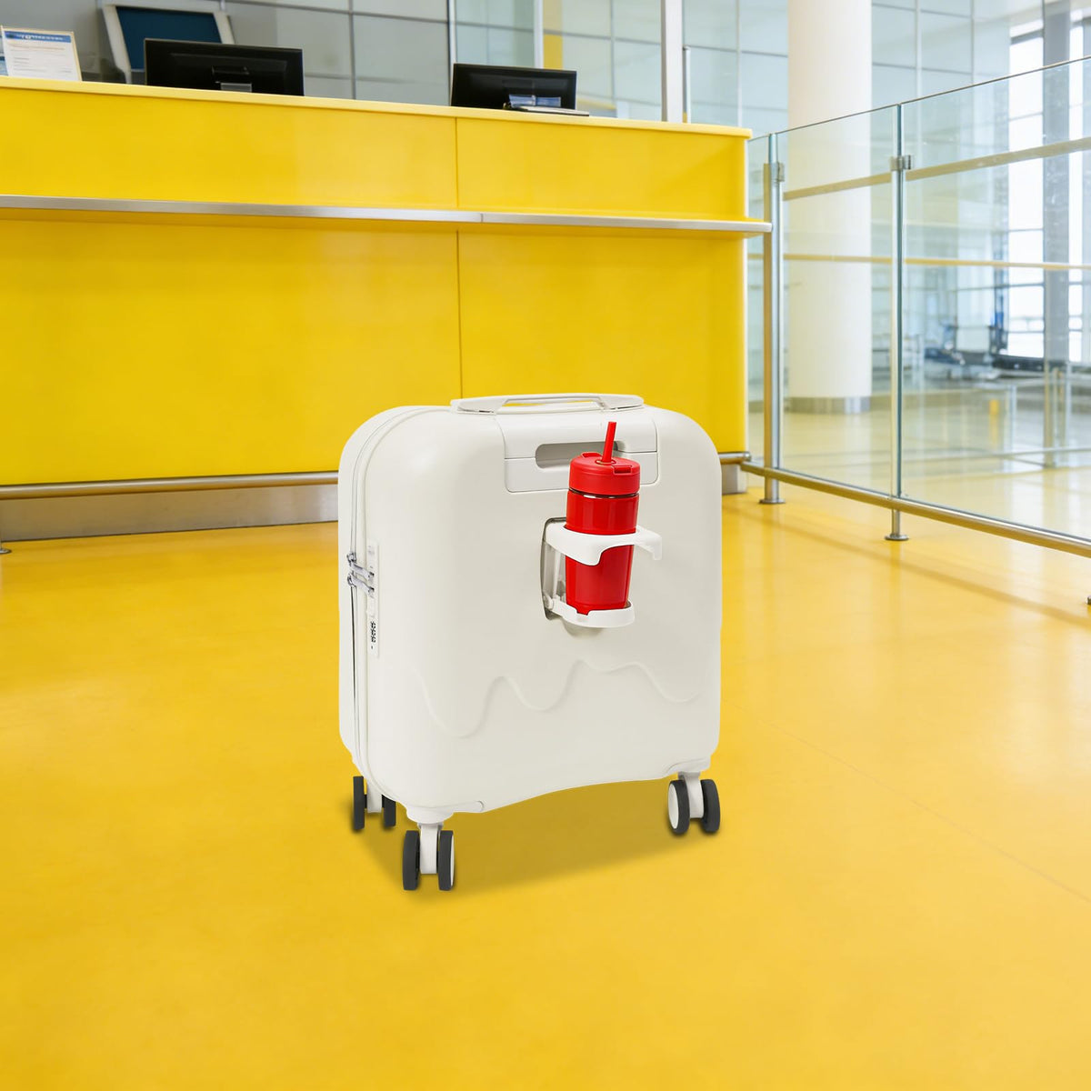 Pearl White 18In Hardside Rolling Suitcase with Cup Holder & USB Port P5352