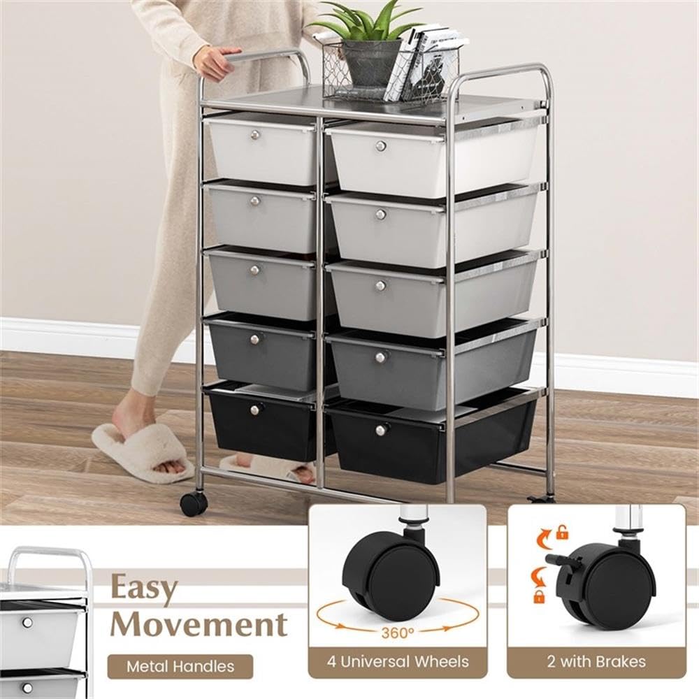 10 Drawer Rolling Storage Cart with Lockable Wheels W782
