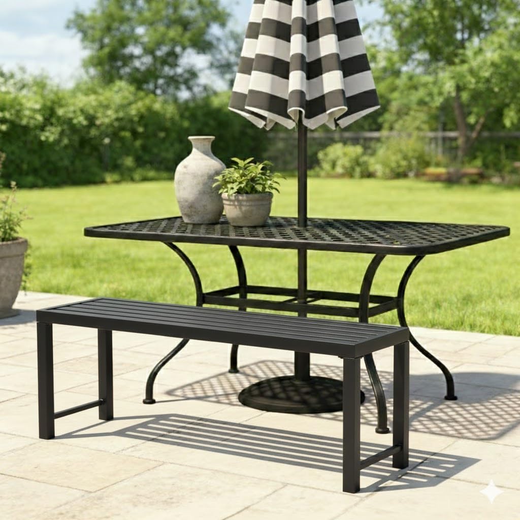 Black Metal Backless Outdoor Bench M703164