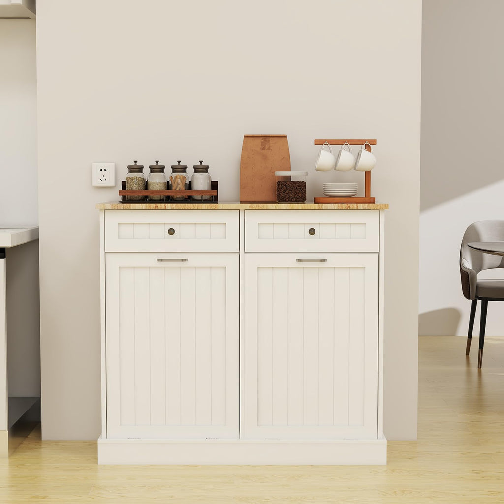 White Double Tilt Out Trash Cabinet with 2 Drawers O42476