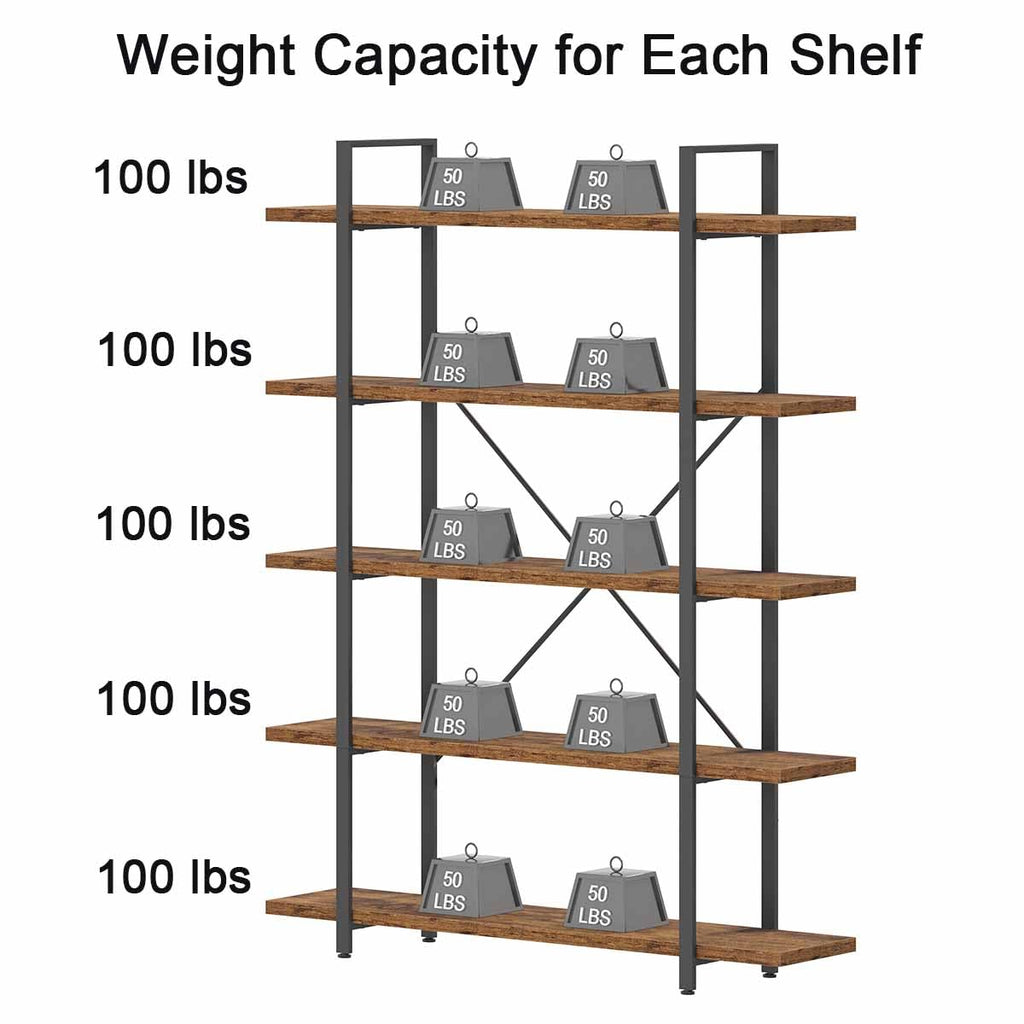 Rustic Brown 5 Shelf Wood Bookshelf W8527