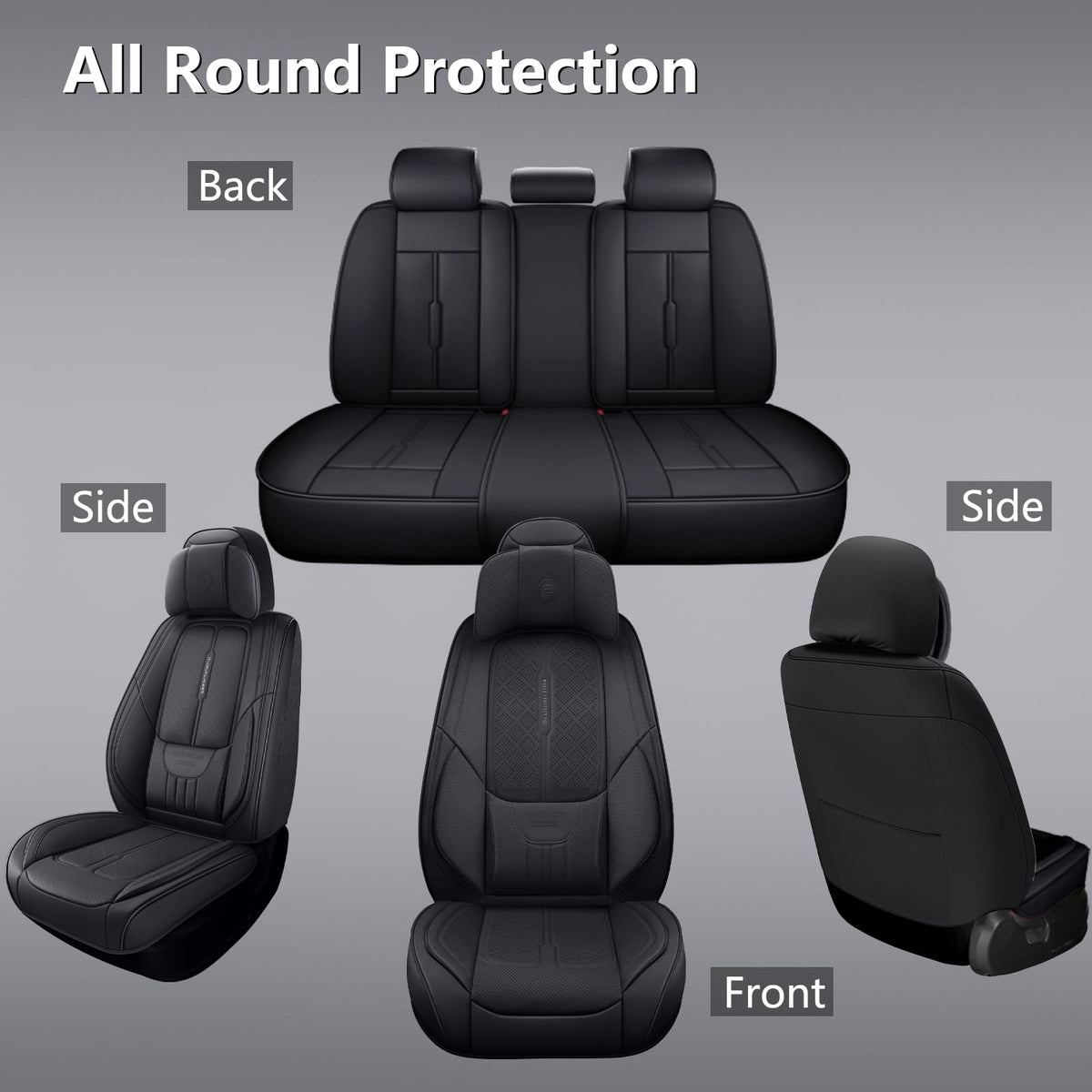 Black Leather 5-Seats Car Seat Covers Q965