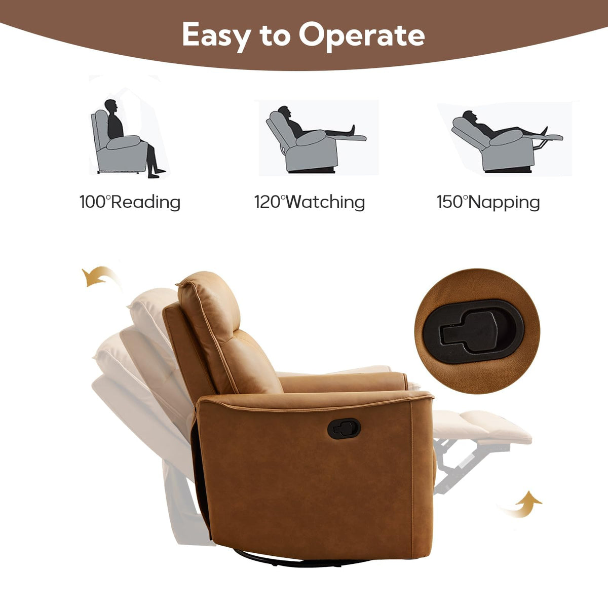 Manual Swivel Rocker Recliner Faux Leather B151124