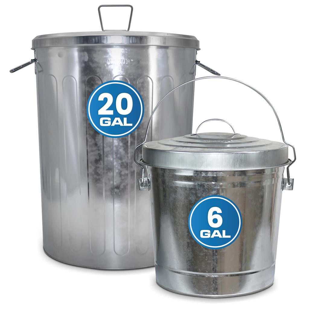20 Gallon and 6 Gallon Metal Trash Can Set with Lids Y805993