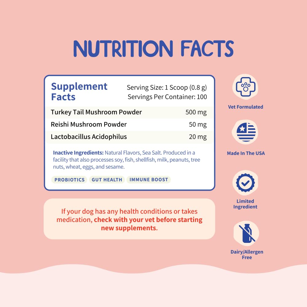 Turkey Tail Mushroom for Dogs Bacon Powder Probiotic E50570