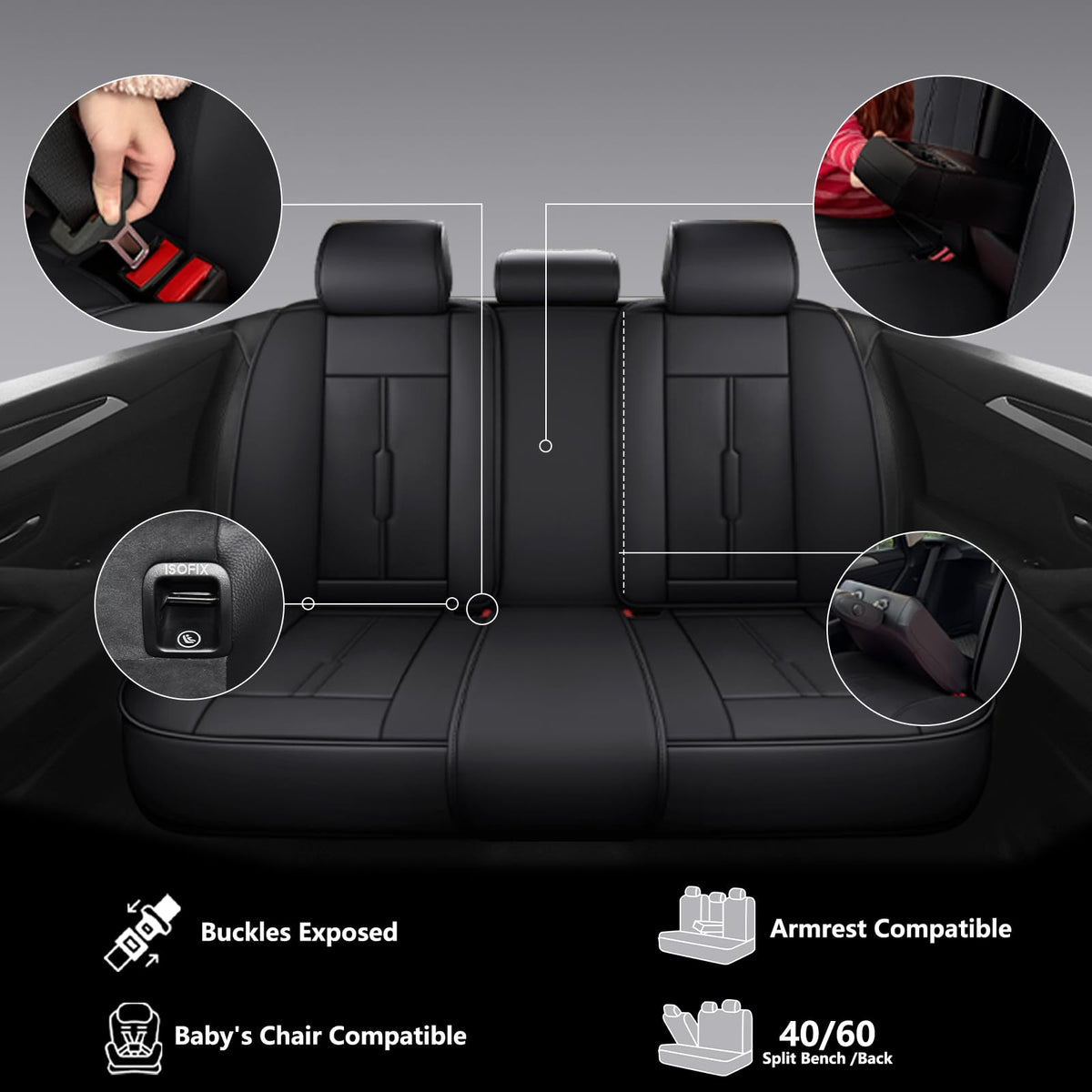 Black Leather 5-Seats Car Seat Covers Q965