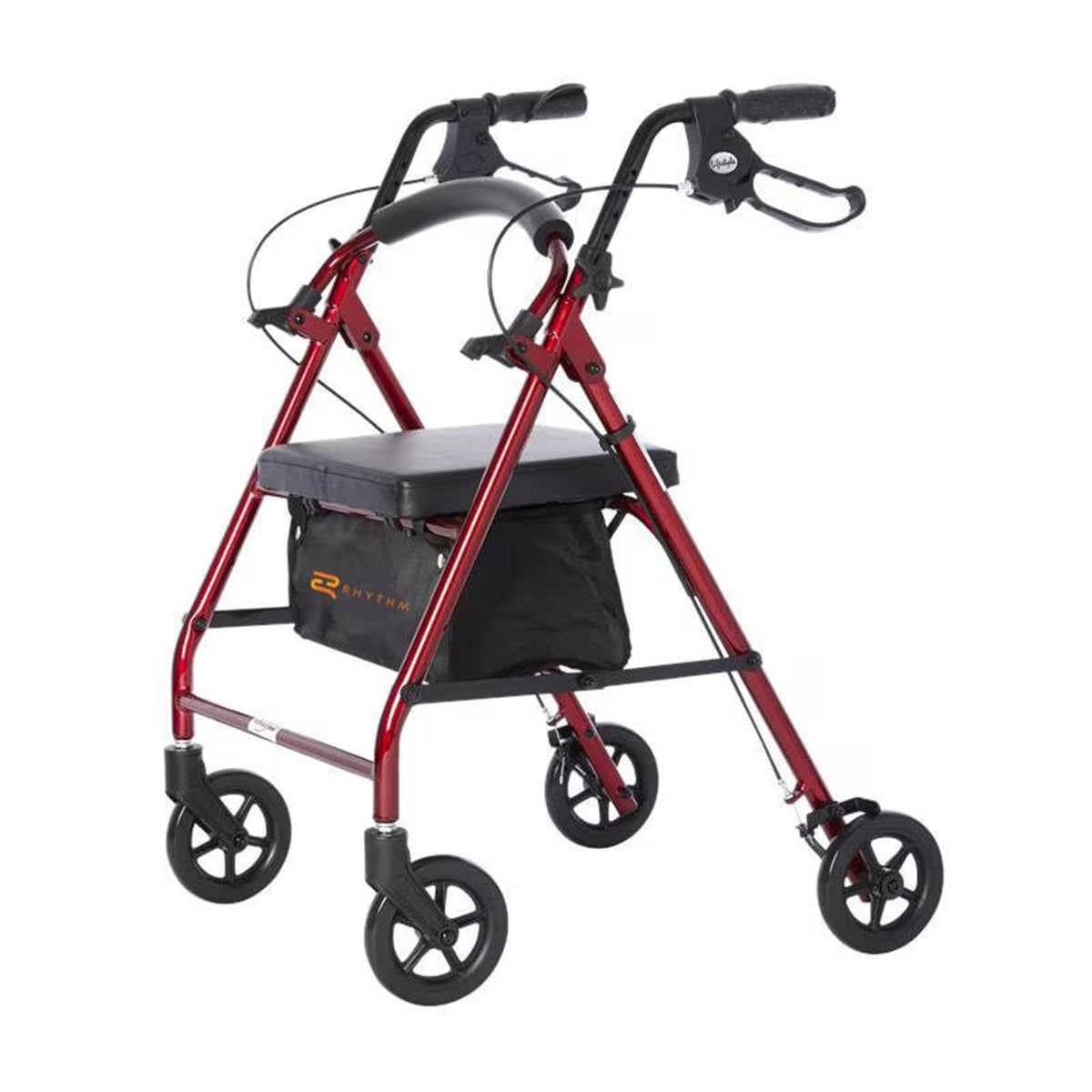 Red Aluminum 4 Wheel Rollator with Padded Seat O573919