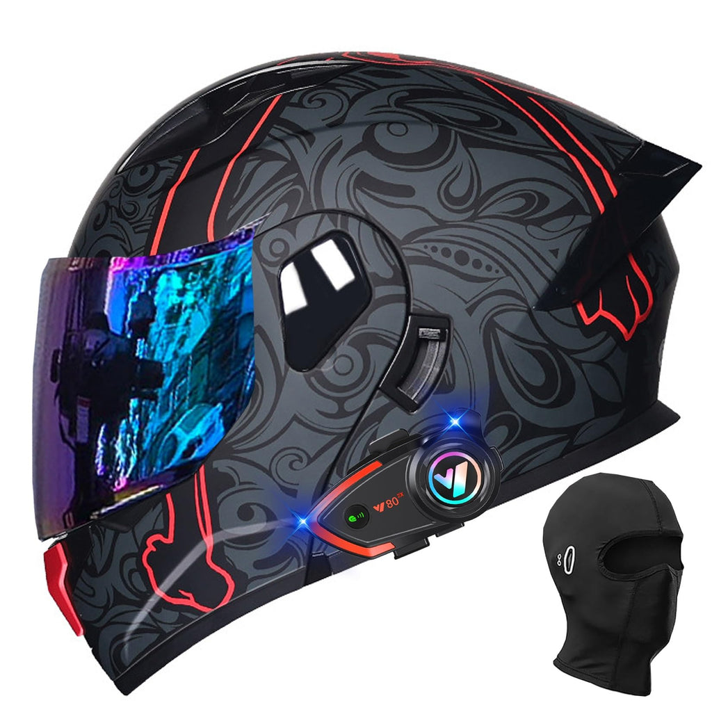 Bluetooth Modular Flip Up Full Face Motorcycle Helmet with Dual Visor A6578