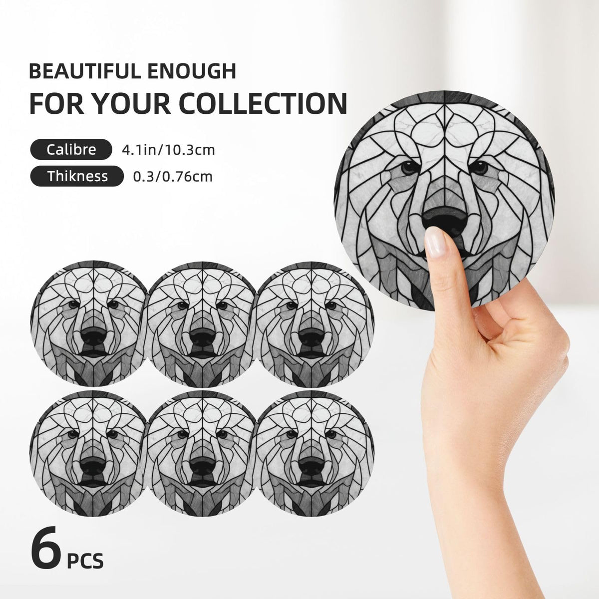 Black and White Bear Ceramic Coasters Set of 6 U718429