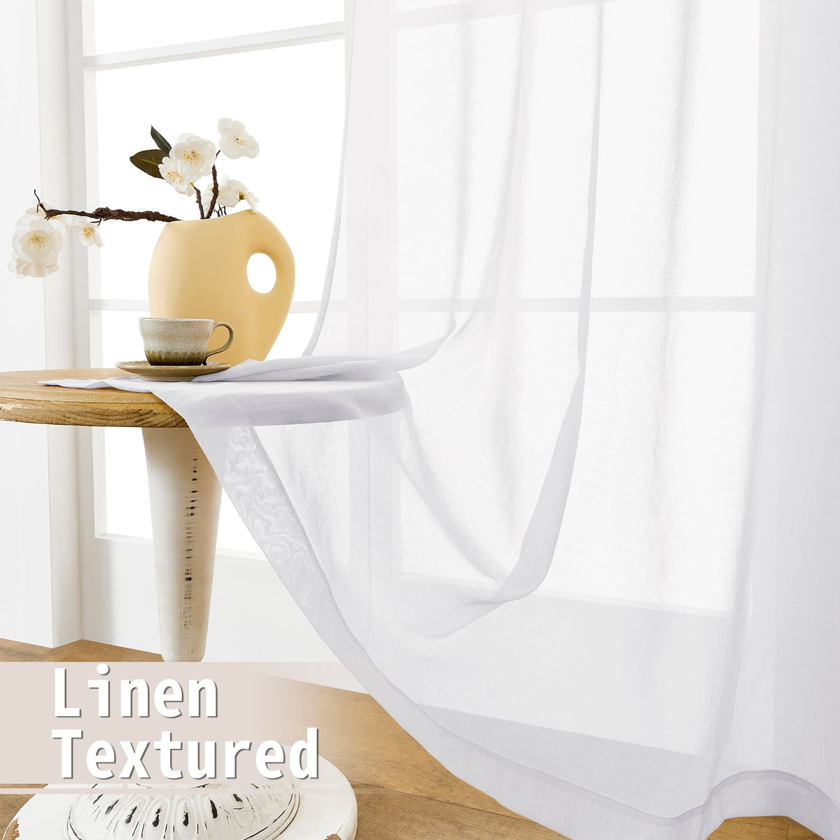 White Linen Textured Sheer Curtains, 25 x 72 Inches, 1 Panel M231287