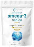Omega 3 Fish Oil 1,200mg 240 Softgels Lemon Flavored Burpless EPA DHA K1915