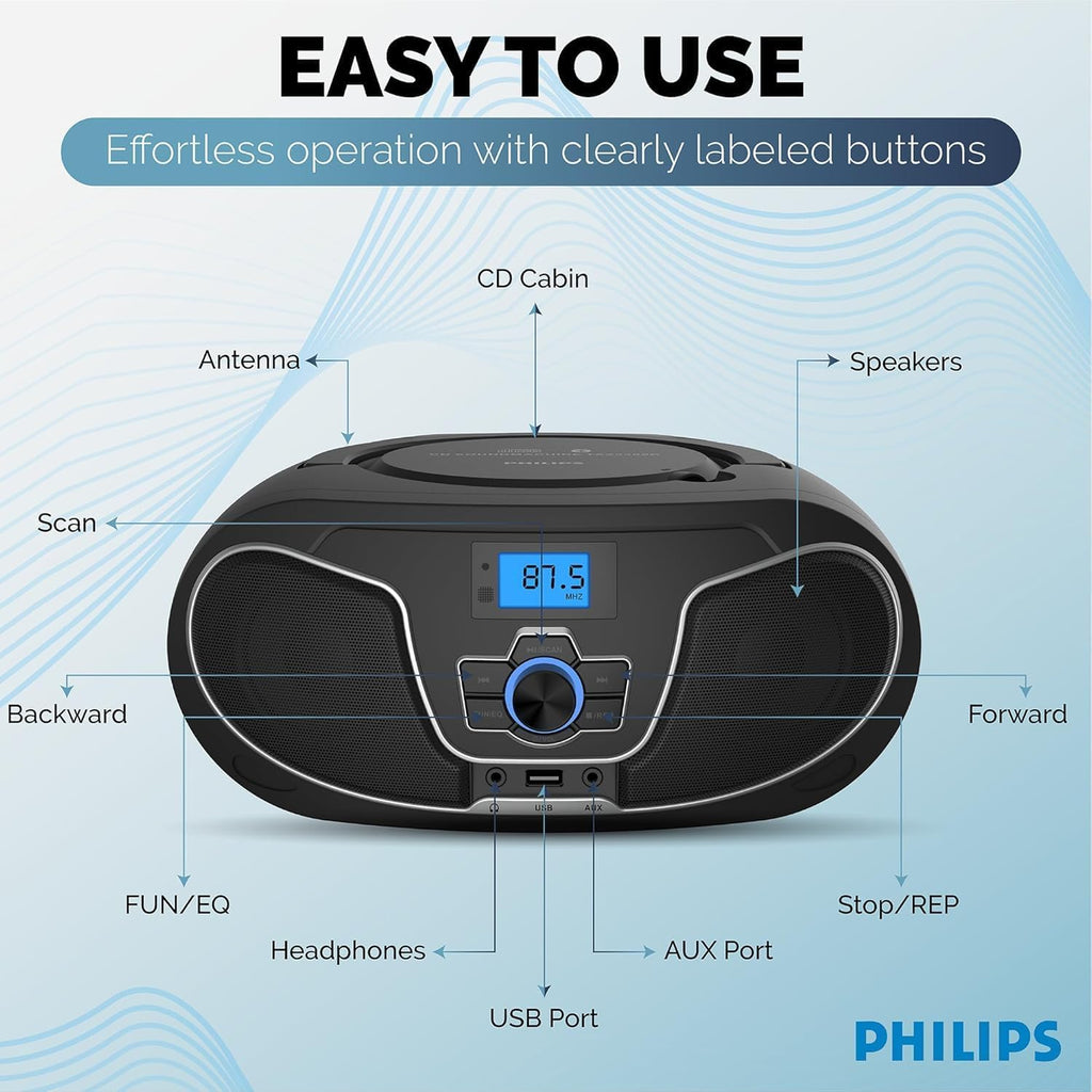 Portable Bluetooth CD Player Boombox with FM Radio H429