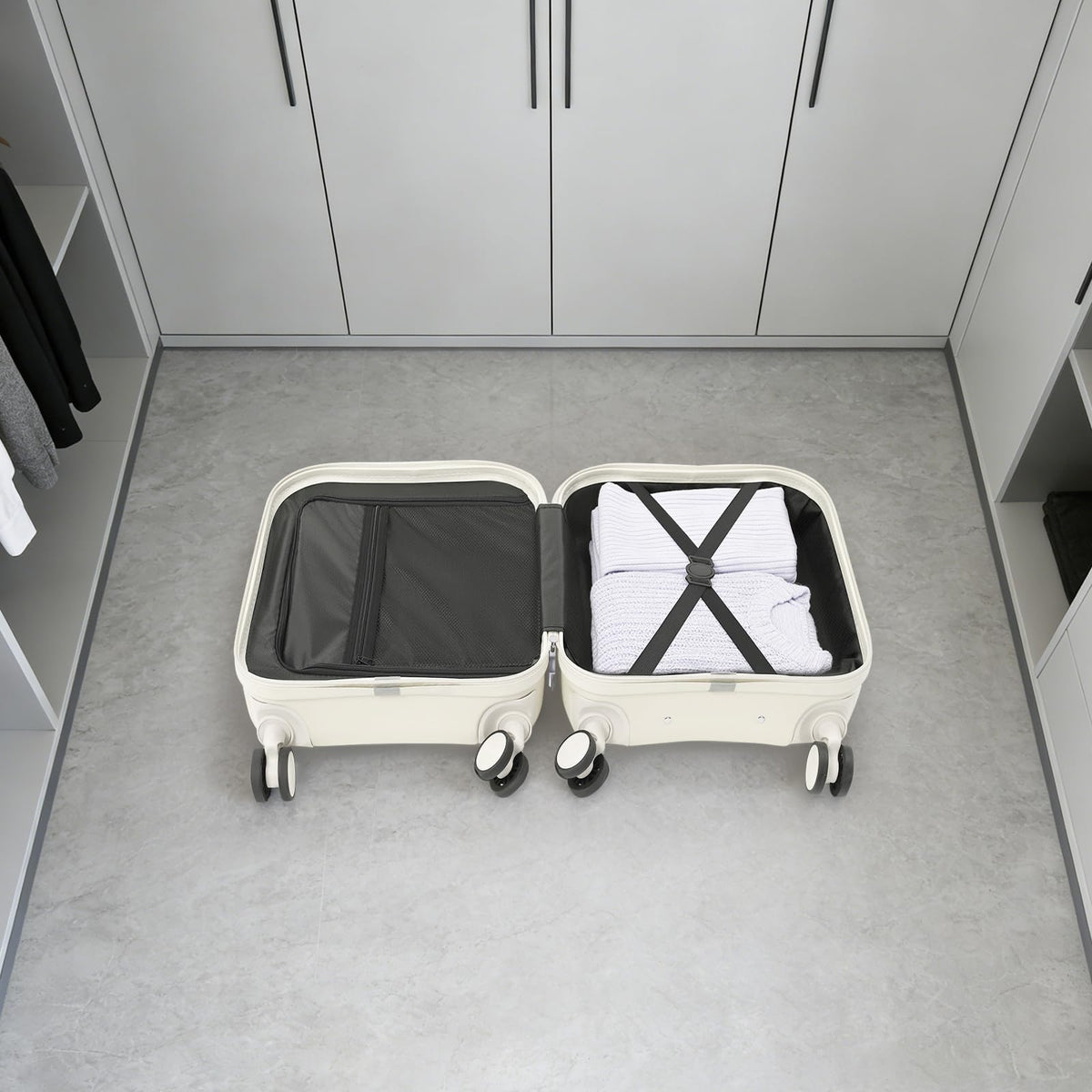 Pearl White 18In Hardside Rolling Suitcase with Cup Holder & USB Port P5352