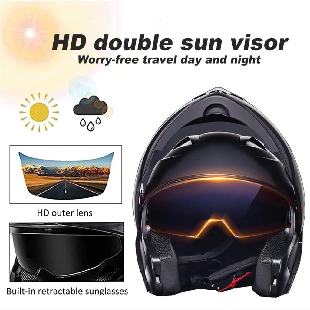 Bluetooth Modular Flip Up Full Face Motorcycle Helmet with Dual Visor A6578