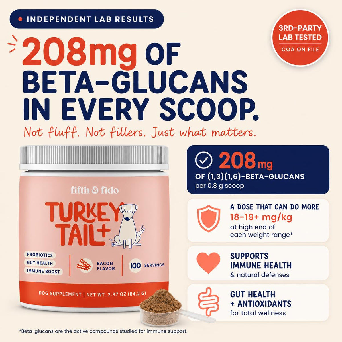 Turkey Tail Mushroom for Dogs Bacon Powder Probiotic E50570