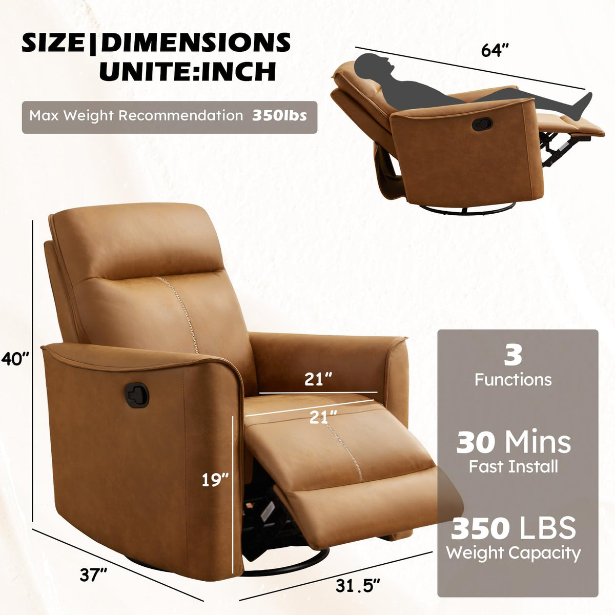 Manual Swivel Rocker Recliner Faux Leather B151124