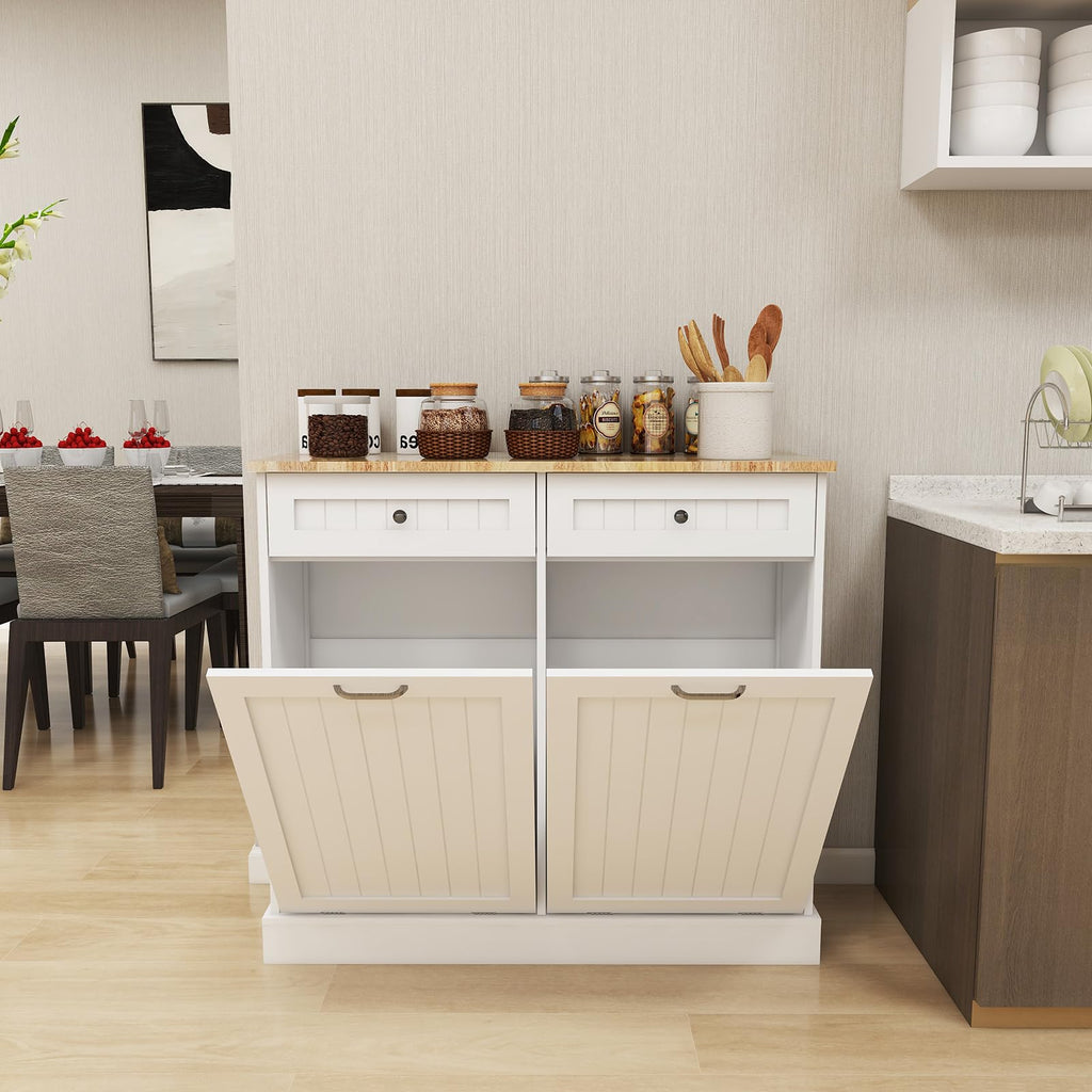 White Double Tilt Out Trash Cabinet with 2 Drawers O42476