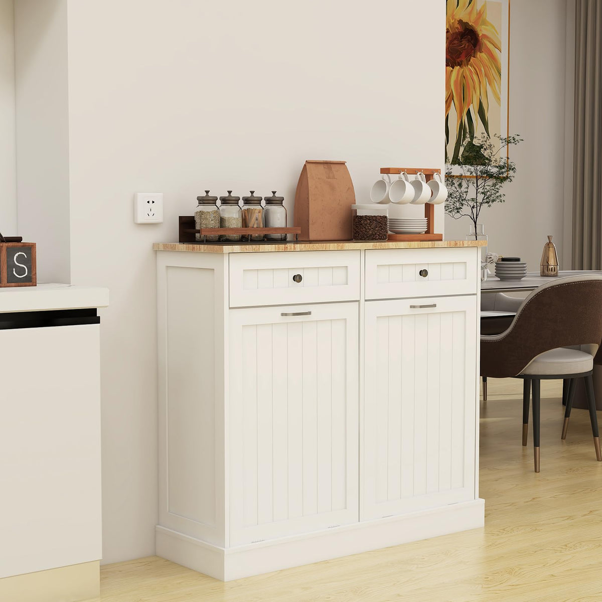 White Double Tilt Out Trash Cabinet with 2 Drawers O42476