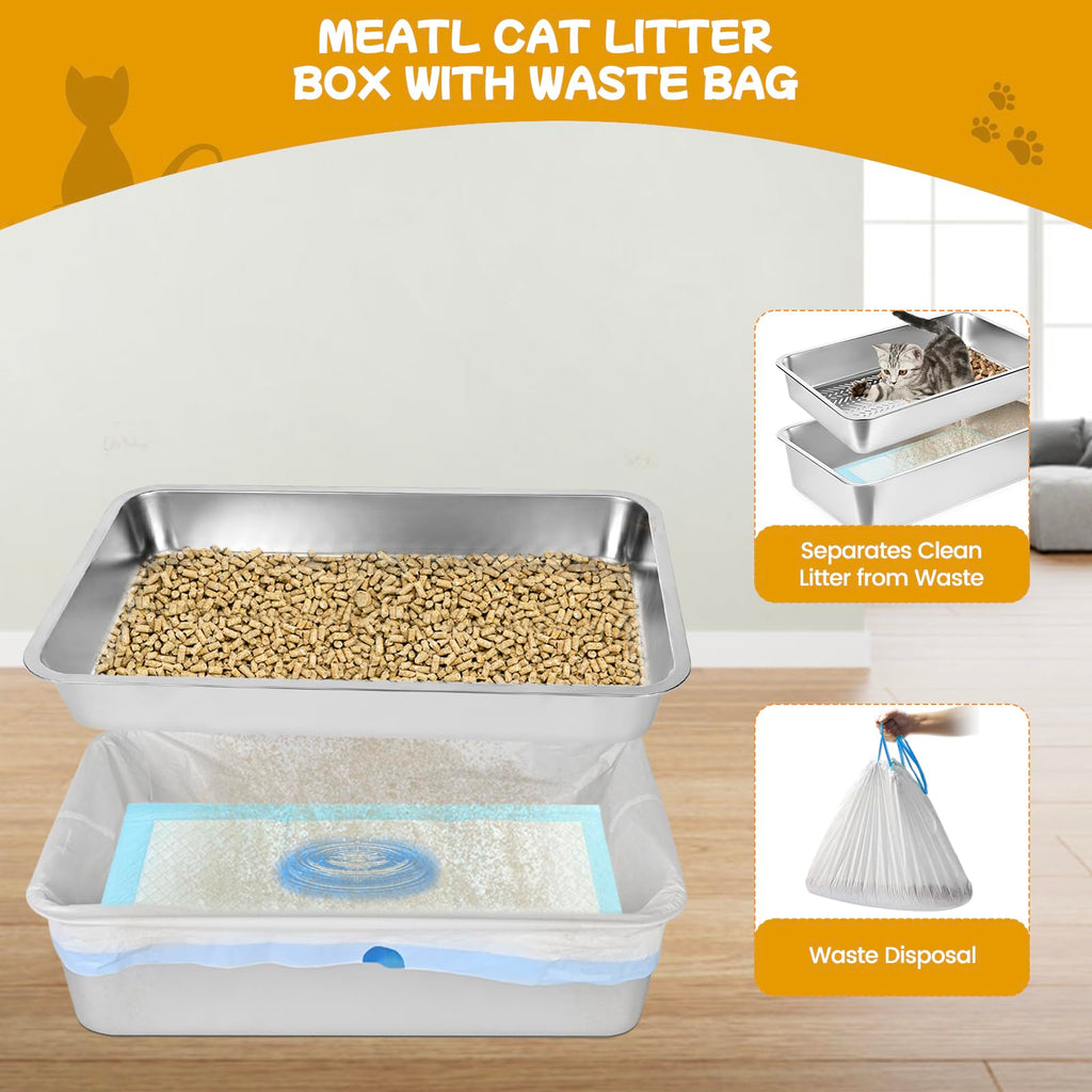 Stainless Steel Sifting Cat Litter Box with Scoop and Pee Pad D102