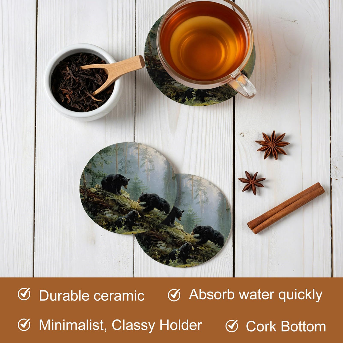 Set of 8 Absorbent Ceramic Coasters with Cork Base J9890