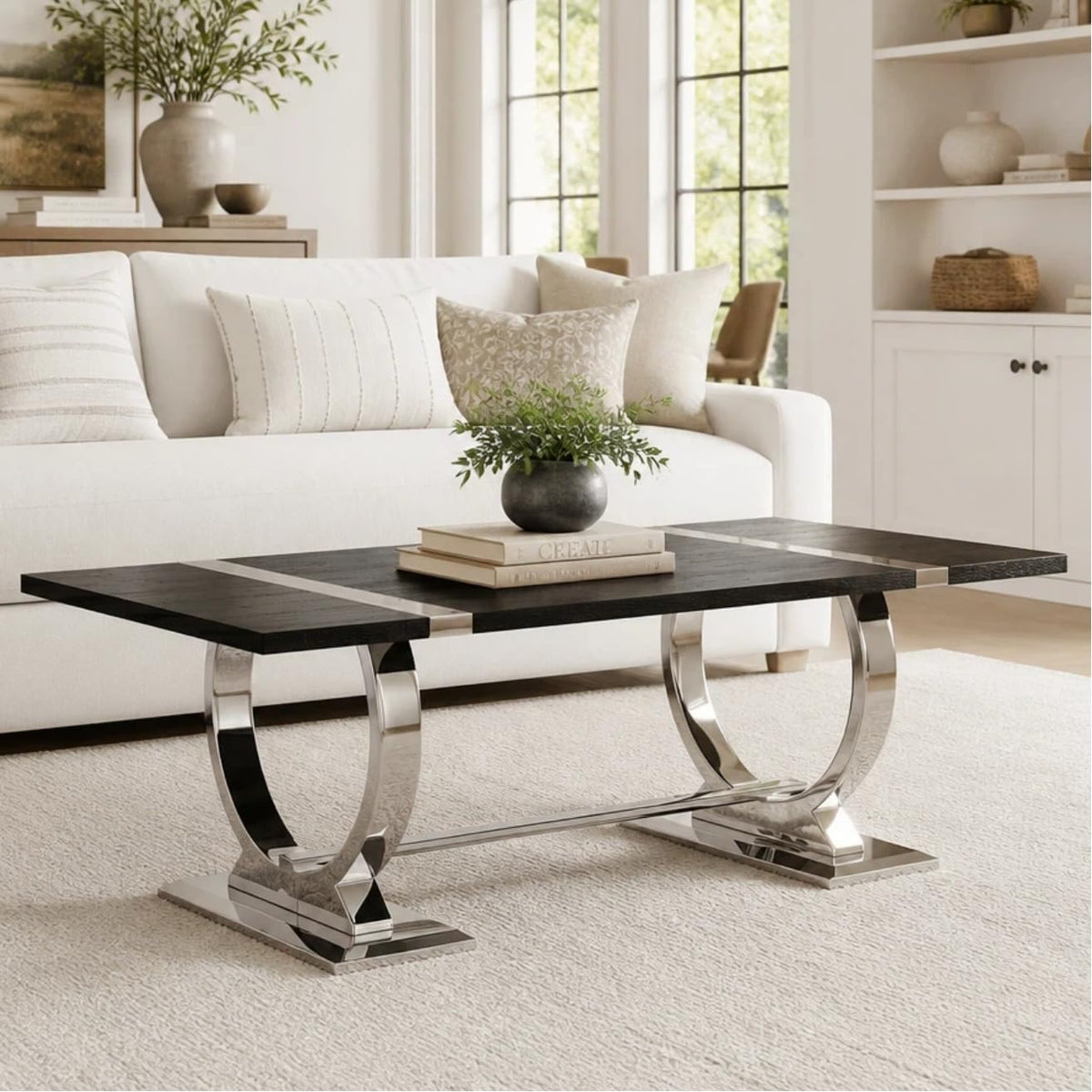 50" Black and Silver Coffee Table W897446