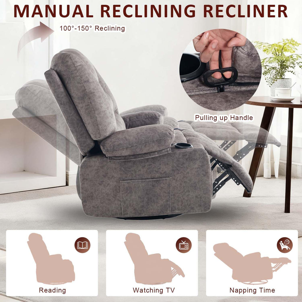 Oversized Grey Swivel Rocking Recliner Chair B938250