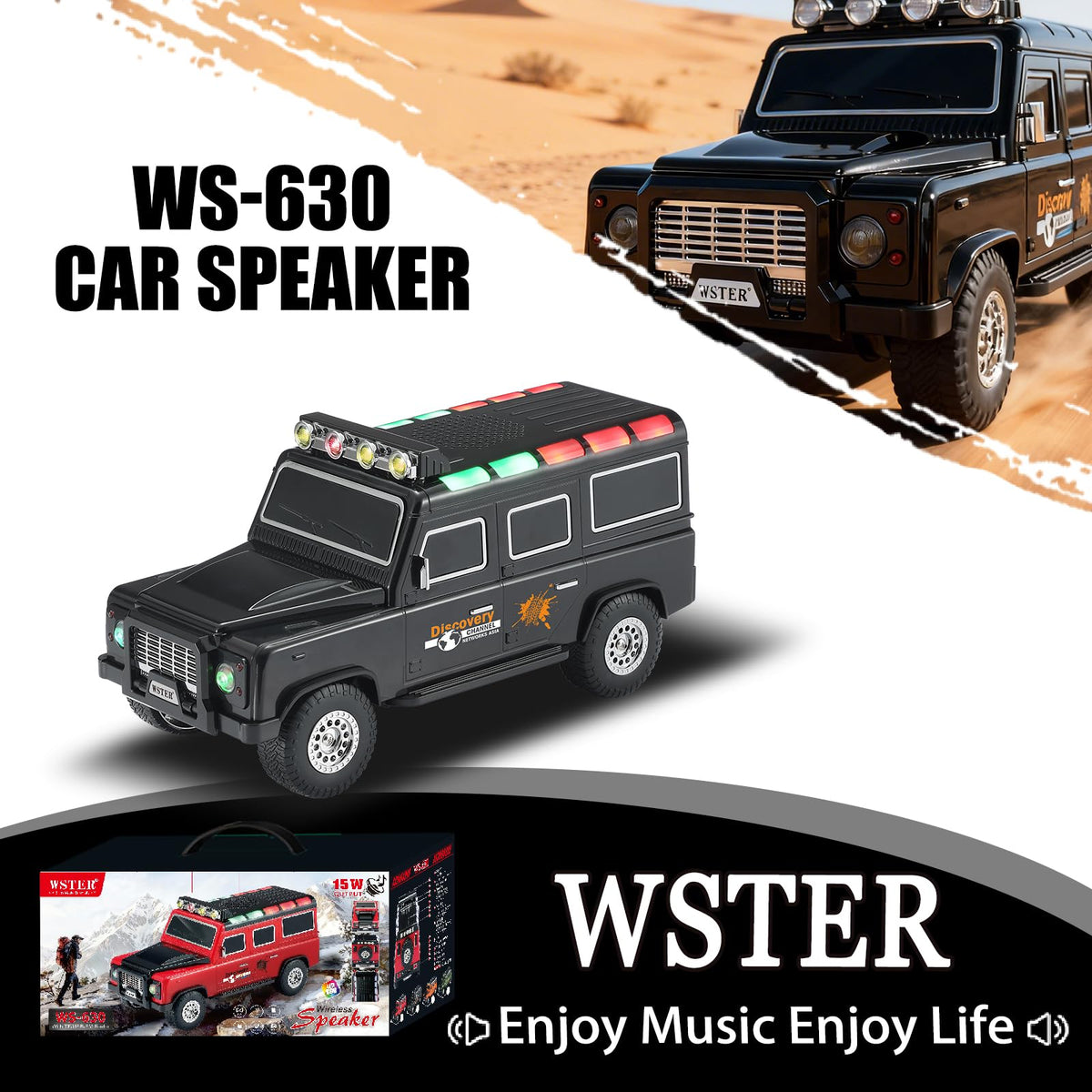 Black Off-Road Bluetooth Speaker with Roof Lights O5303