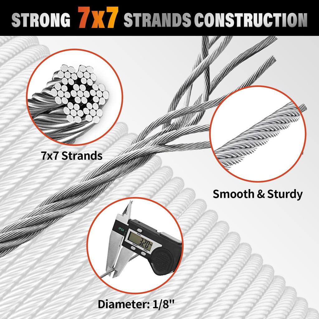 Stainless Steel 500FT 1/8" T316 Wire Rope Cable S428