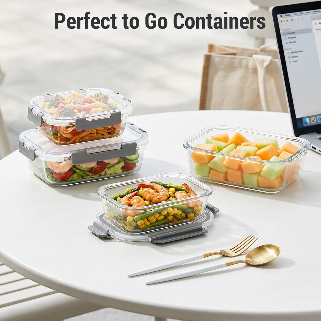 10 Sets 36 oz & 12 oz Glass Food Storage Containers with Lids, Gray L618